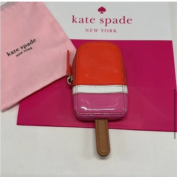Kate Spade Strawberry Popsicle Coin Purse Shiny Patent Leather Zipper Wallet - Picture 4 of 7